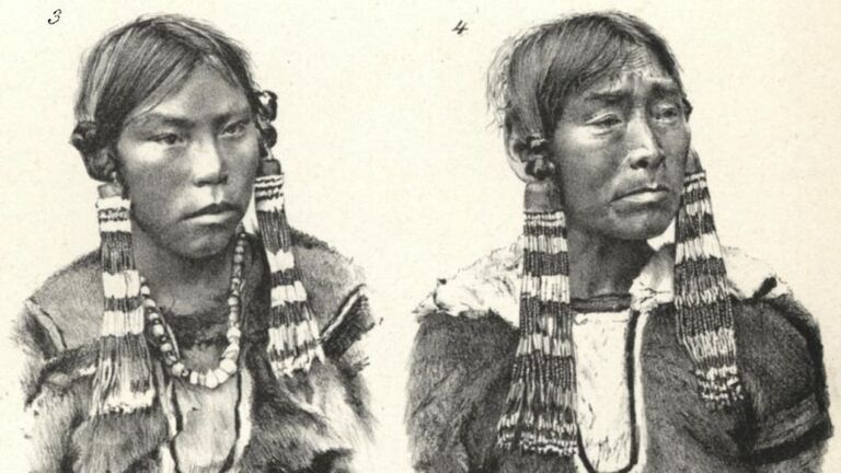 Noggasak und ihre Mutter Paingu, Zeitschrift für Ethnologie 12, 1880, Tafel XIV, nach Fotografien von J.M. Jacobsen, Hamburg