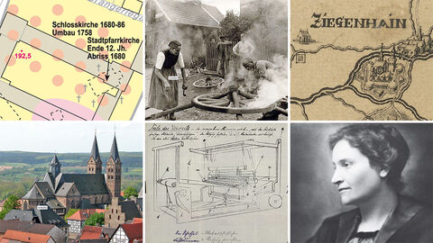 Collage mit Modulbeispielen aus LAGIS Collage mit Beispielabbildungen aus sechs Modulen des Landesgeschichtlichen Informationssystems Hessen LAGIS: Hessischer Städteatlas, Historische Bilddokumente, Historische Kartenwerke, Historisches Ortslexikon, Hessen-Nassauisches Wörterbuch, Hessische Biografie