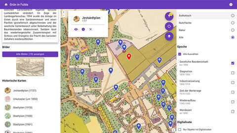 Screen Shot der aktiven Anwendung https://www.lagis-hessen.de/maps/gruen-in-fulda/map